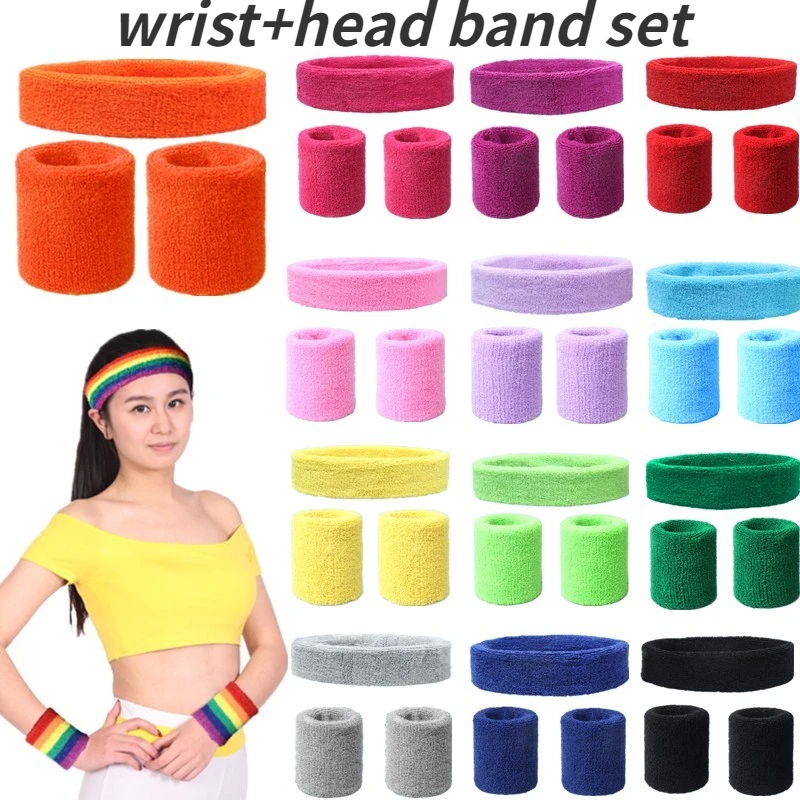 

Wrist Band Yoga Headband Set Sports Polyester Cotton Absorb Sweat Wrist Support Arthritis Gloves Adult Universal Sport Equipment