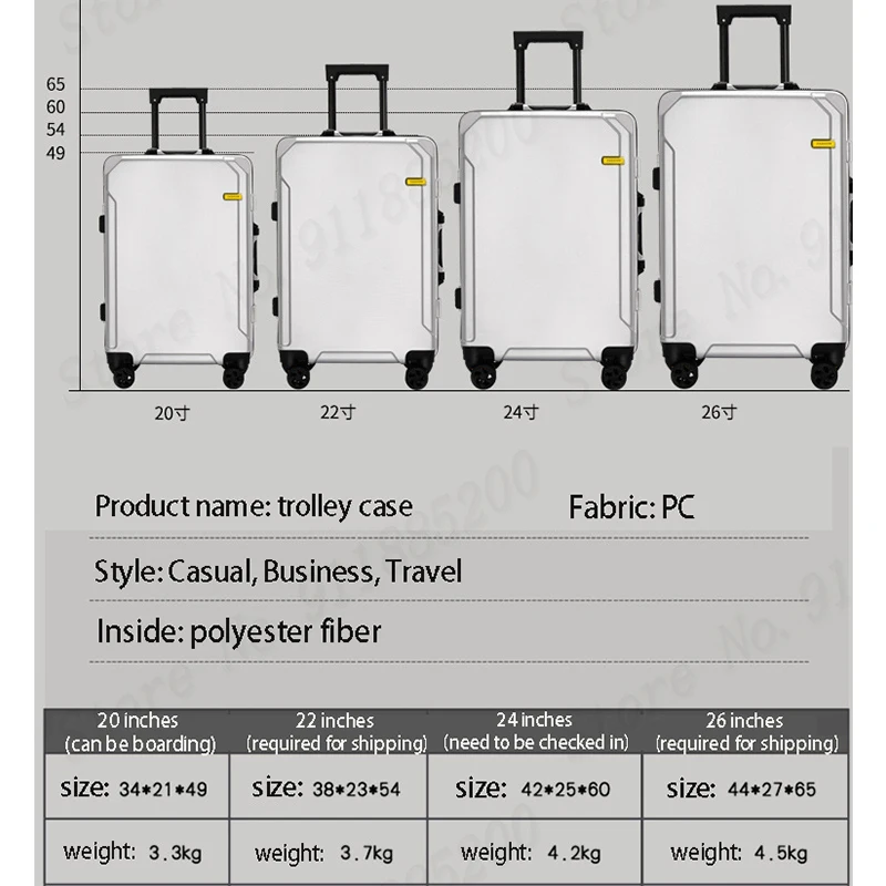 Popular Fashion Rolling Luggage 20" 22" 24" 26" Inch Brand Suitcase Men Aluminum Frame Travel Suitcase Ladies Luggage Zipper images - 6