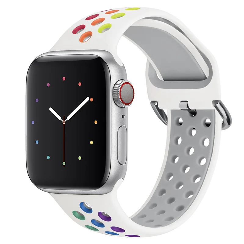 

Silicone Strap For Apple Watch band 44mm 40mm 38mm 42mm 41mm 45mm Sport belt watchband iWatch serie 5 4 3 2 SE 6 7 rainbow strap