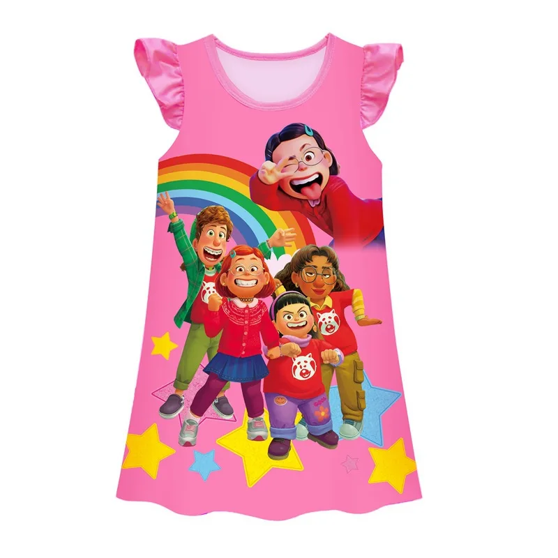 

Girls Cartoon Turning Red Clothes Red Panda Pajamas Dress Kids Anime Summer Short Sleeve Nightdress