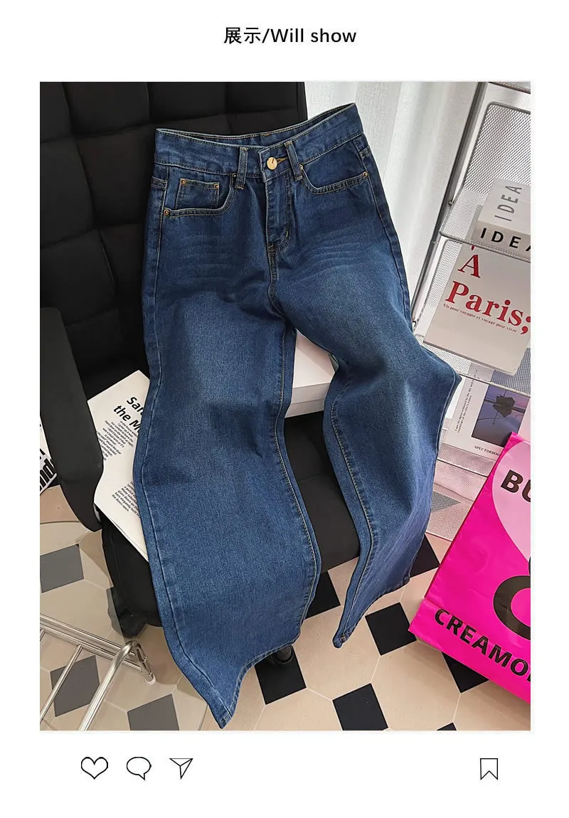 Ladies 2022 Spring/Summer New Hot Sale Retro Blue Washed Pocket Flower Embroidery Straight Jeans Foreign Trade Wholesale