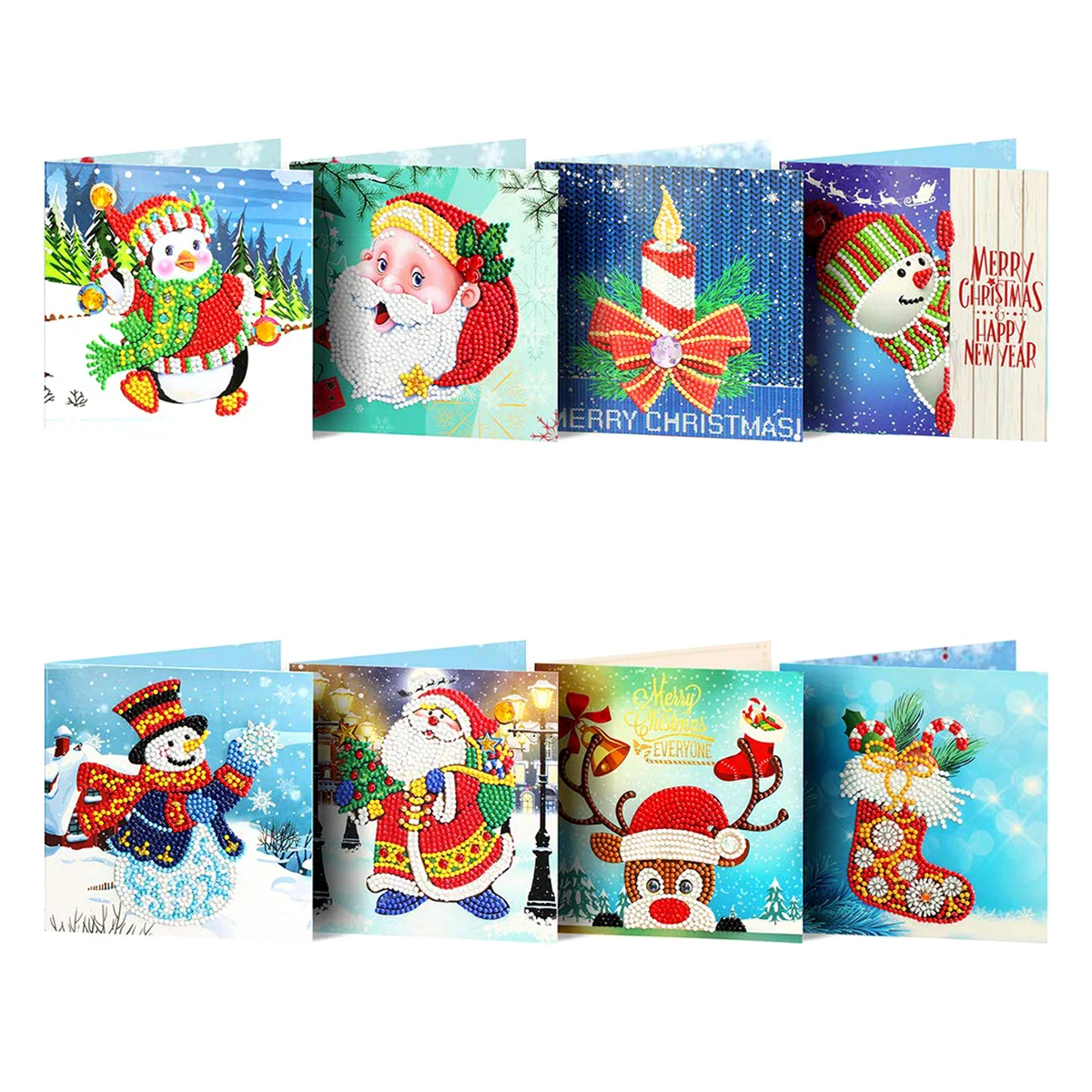 

8 Packs Christmas Greeting Cards 5D DIY Diamond Painting Greeting Card Kit for Holiday Friends Family Christmas Greeting Cards