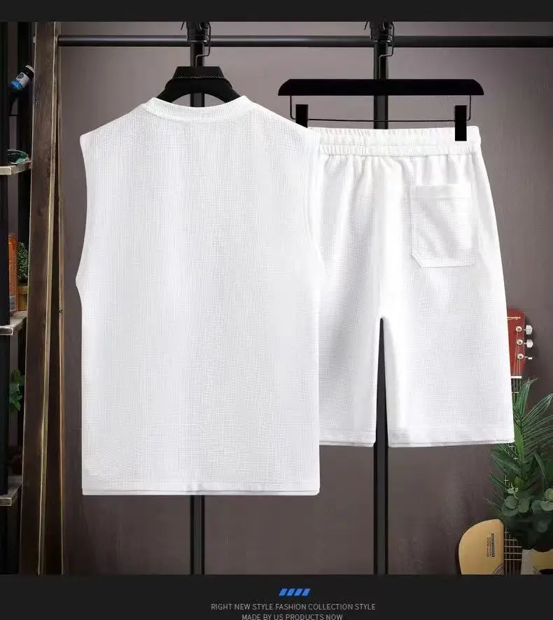2023 New Sleeveless Tank Top Set Men's Summer Casual Wear Breathable Loose Fit Men's Tank Top+Shorts Two Piece Sports Set