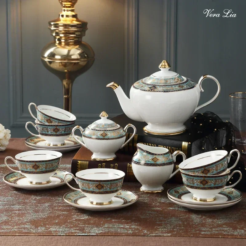 15 piece ceramic European coffee cup set high-end luxury gift living room home English afternoon tea black teapot