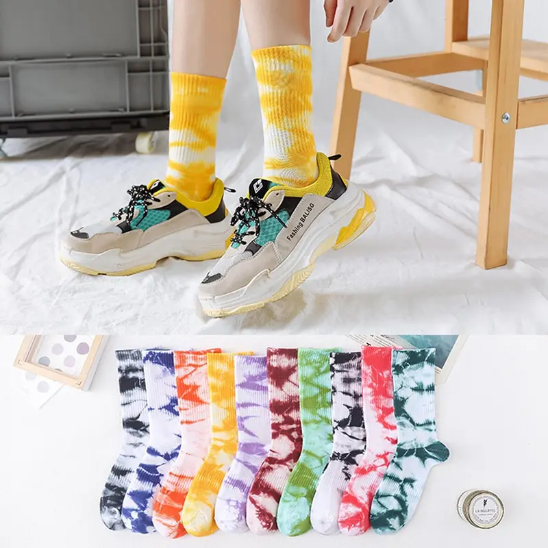 

Men Women Tie-dye Socks Women's Cotton Middle Tube Socks Spring Summer Unisex Personality Daily Street Sports Socks Tie-dye New