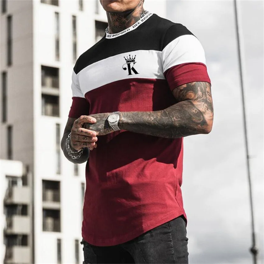 

European and American men short sleeved spring and summer new black and white K-print youth fashion pullover casual t shirt men'