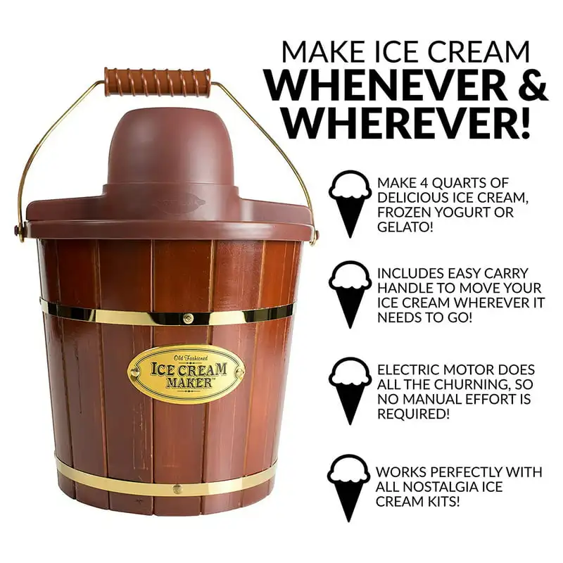 

Quart Wood Bucket Ice Cream Maker with Carry Handle