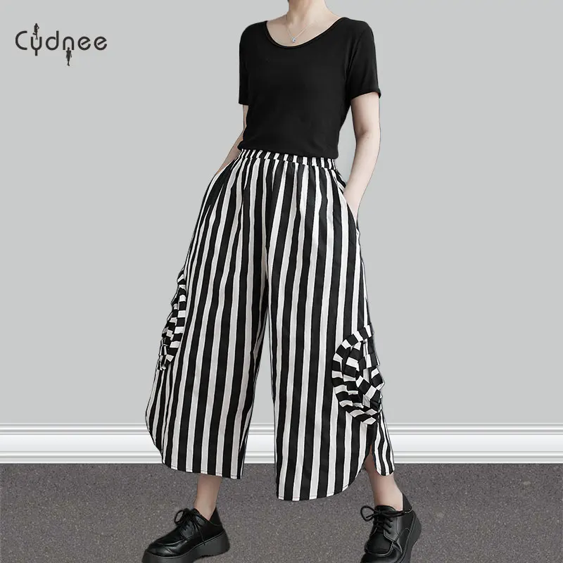 Женские широкие брюки с карманами свободные повседневные высокой талией деловые