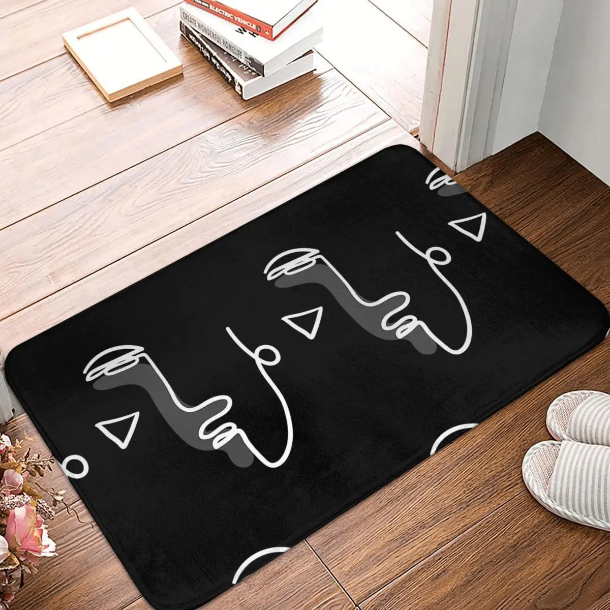 

Line Art Bathroom Mat Minimal Face Print Doormat Flannel Carpet Entrance Door Rug Home Decoration
