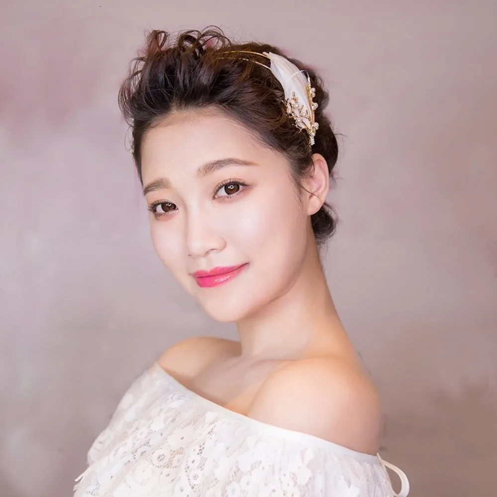 

Ангельские короны, жемчужные женские украшения для волос с белыми перьями, аксессуары для волос на свадьбу