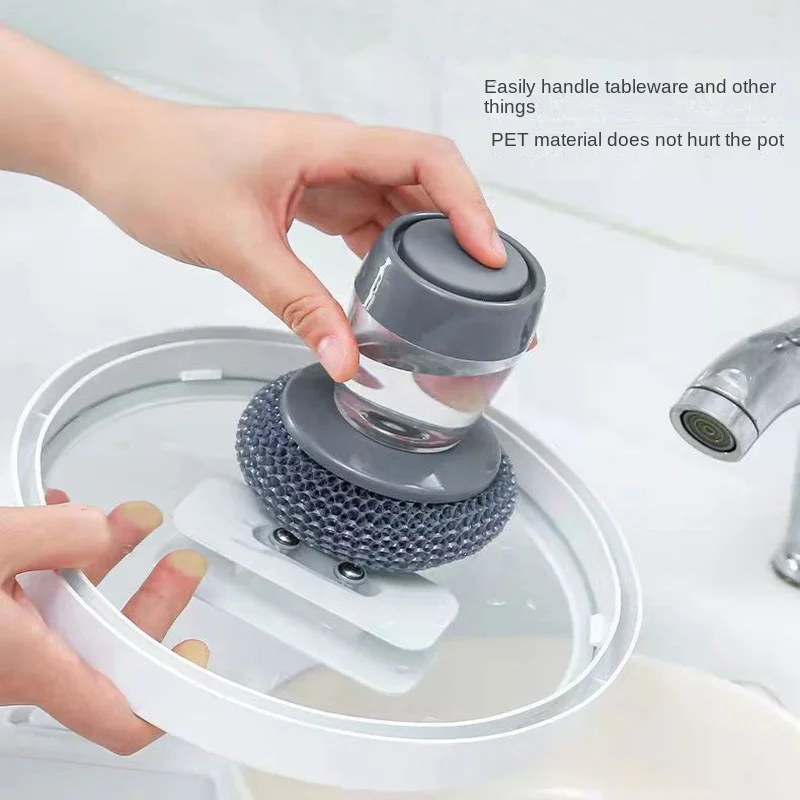 

Kitchen Pot Dish Cleaning Brushes Automatic Soap Liquid Adding Dispenser Pot Brush Kitchen Strong Decontamination Brushes Gadget