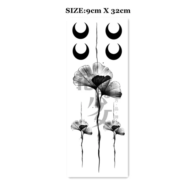 Waterproof Temporary Tattoo Sticker Sexy Black And White Ink Style Flower Line Tattoo Flash Tattoo Back Female 2