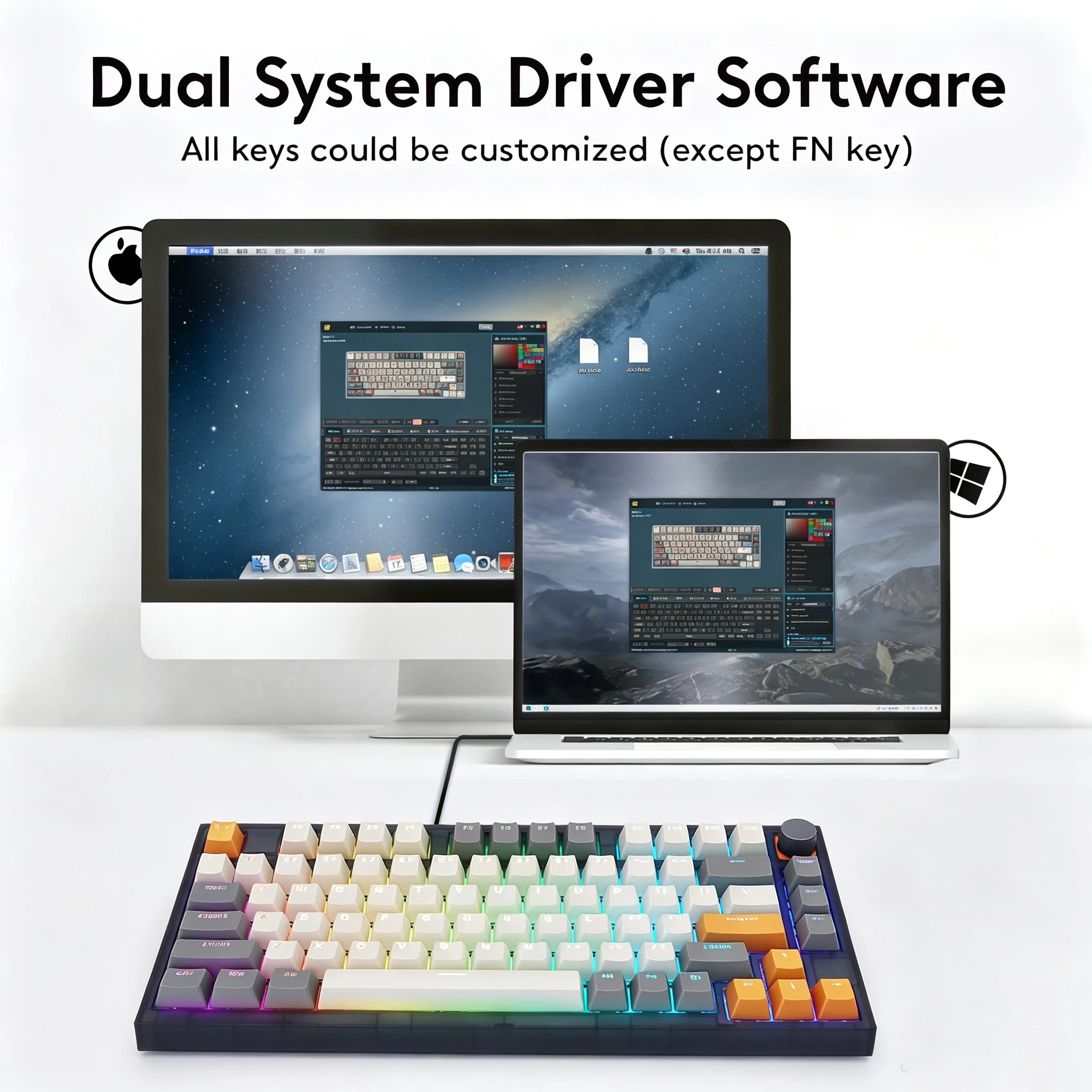 Фото SKYLOONG GK75 3-режимная беспроводная механическая игровая клавиатура с RGB-подсветкой, PBT-клавишами, 75% форм-фактором, металлическим регулятором и возможностью кастомизации для ПК. №2