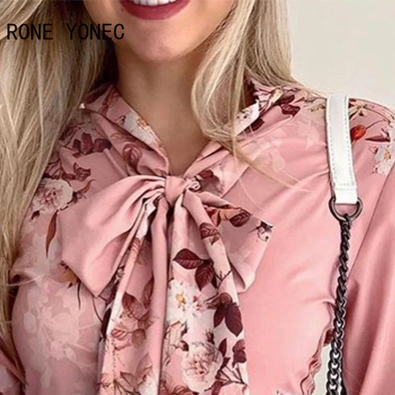 Женская элегантная блузка с длинными рукавами-фонариками и цветочным принтом