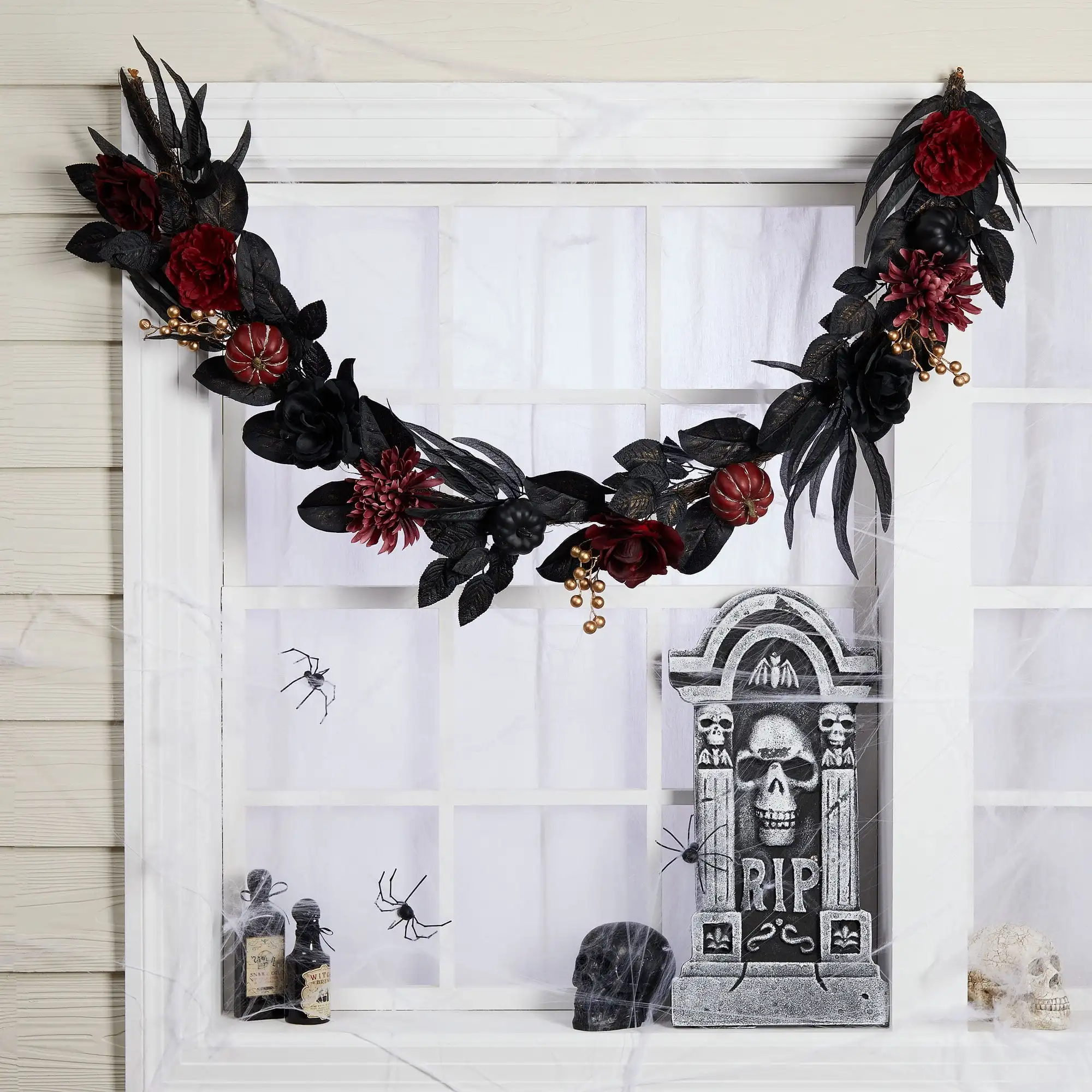 

Halloween Decoration Garland, Black & Burgundy, Artificial Roses/Mums/Pumpkin Garland, 6', by Way To Celebrate