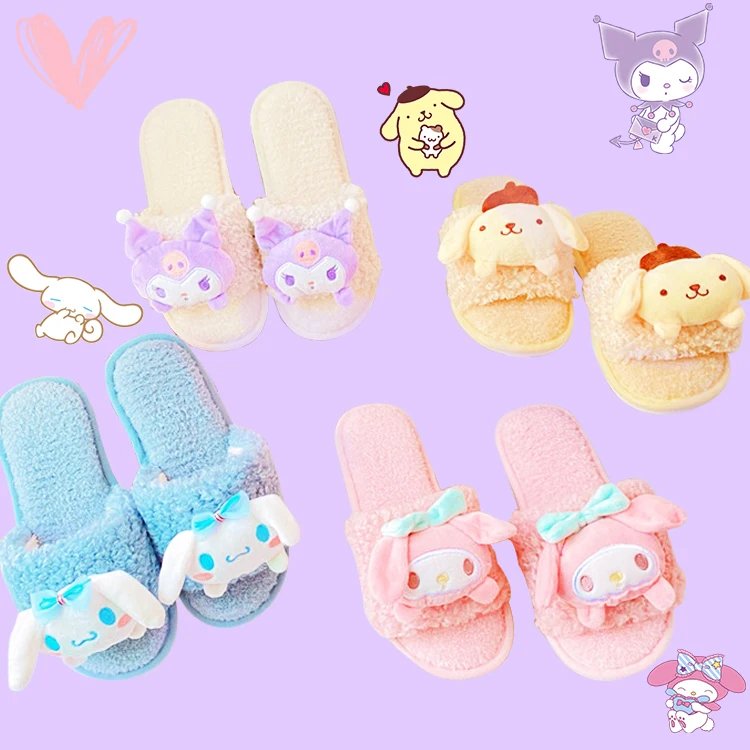 

Sanrioed Plush Slippers Winter Kawaii Warm Anime My Melody Kuromi Purin Cute Soft Comfortable Lovely Home Babouche Girls Gifts