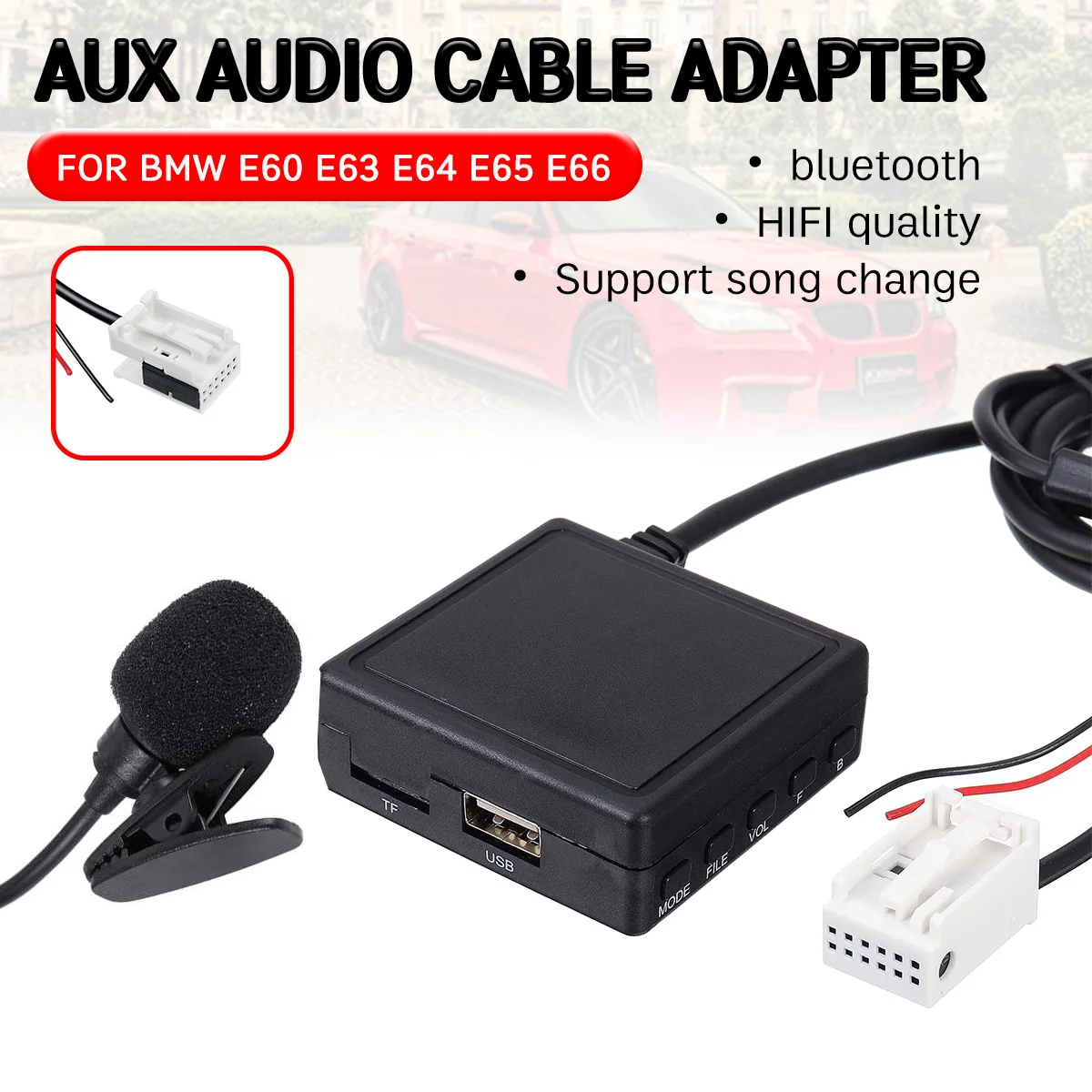 

bluetooth Aux Receiver for BMW E60 E63 E64 E65 E66 E81 E82 E87 E90 Cable with USB,microphone Hands-free Aux Adapter