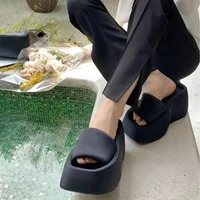 summer new 2022 fashion square toe luxury satin sandals feminine platform slippers designer party ladies slippers flip flop
