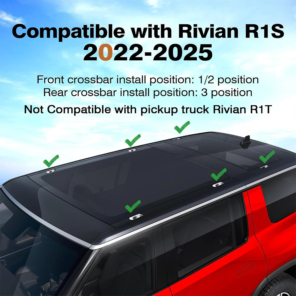 2 шт. подходит для Rivian R1S 2022-2025 алюминиевый багажник на крышу поперечная