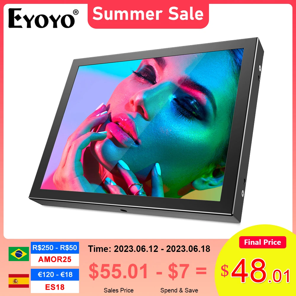 EYOYO 8" Mini Monitor 1024X768 Resolution TFT LCD Screen Display With HDMI/VGA/USB/AV Video Input For PC DVD DVR CCD Camera