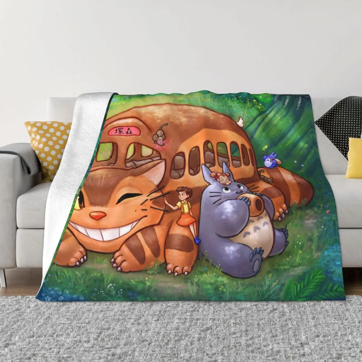 

Tonari No Totoro Nekobasu Flannel Blanket Anime My Neighbor Totoro Funny Throw Blankets for Bed Sofa Couch Bedspreads