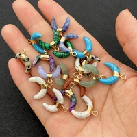 wholesale multi color moon shape pendant natural stone for jewelry making diy handmade accessories beaded decoration fashion