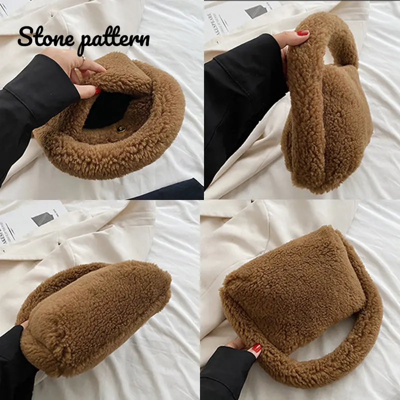 Cute Design Solid Color Small Handbags Women's Soft Pink Flannel Clutch Bag Ladies High Quality Fashion Mini Hobos Bags Female