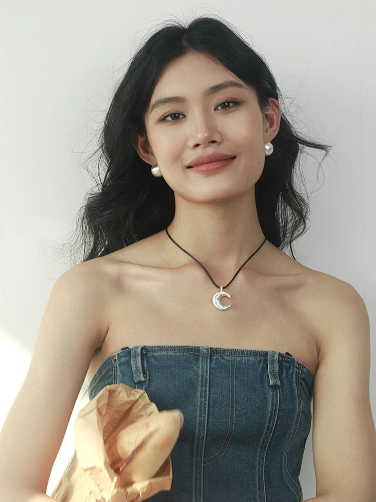 Кулон Moment Fantasy World Moon из стерлингового серебра кожаное ожерелье веревки длинная