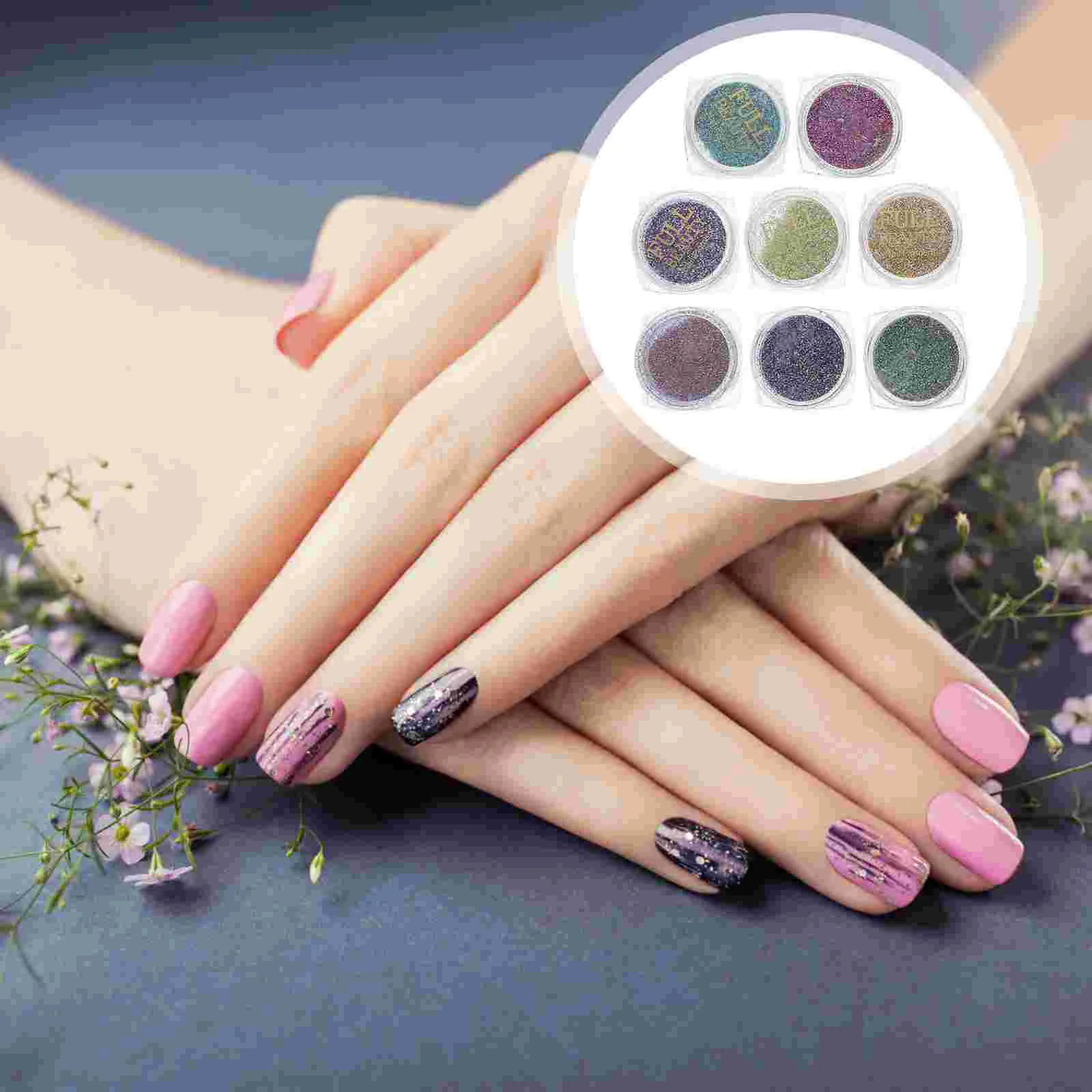 

Sparkling Reflective Nail Glitter Fine Shiny Pigment Holographic Super Bright Party Nightclub for Nail 8 Boxes