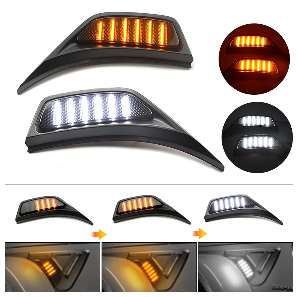 2x Przydymione przednie błotniki LED Powtarzające boczne światła obrysowe DRL do jazdy dziennej dla Jeep Gladiator JT Wrangler JL Rubicon Sahara