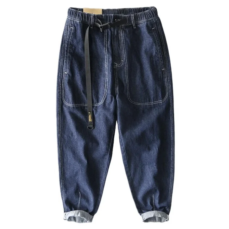Men's Workwear Denim Trousers Harem Pants Men Jeans Cargo Pants Male Big Pocket Mid Waist Loose Jeans