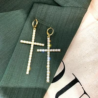 ailodo korean cross earrings for women elegant pearl crystal dangle earrings party wedding fashion jewelry girls gift 2022