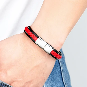 Black & Red Braided Rope Leather Bracelet 6
