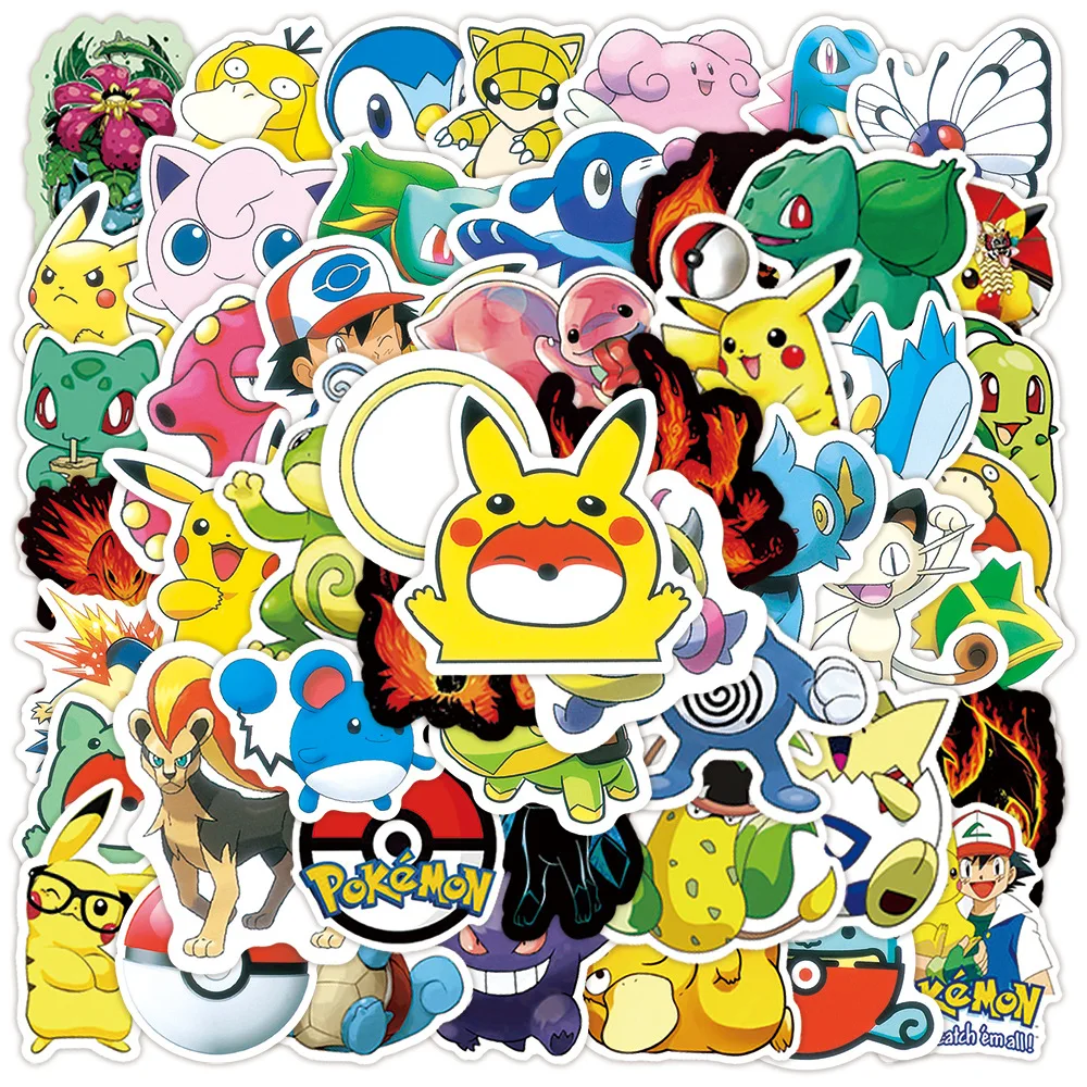 

10/30/50/100Pcs Kawaii Pokémon Pikachu Sticker for Phone Bike Laptop Motorcycle Helmet Car Cartoon Sticker Waterproof Kids Toys