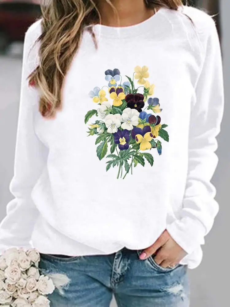 

Woman Fall Autumn Spring Print Female Pullovers Women Flower Lovely Style Clothing Ladies Hoodies Casual Graphic Sweatshirts