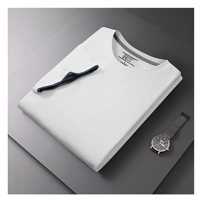 

New Men's Short Sleeve Summer Round Neck Ice Polo Shirt Loose Solid Versatile T-shirt