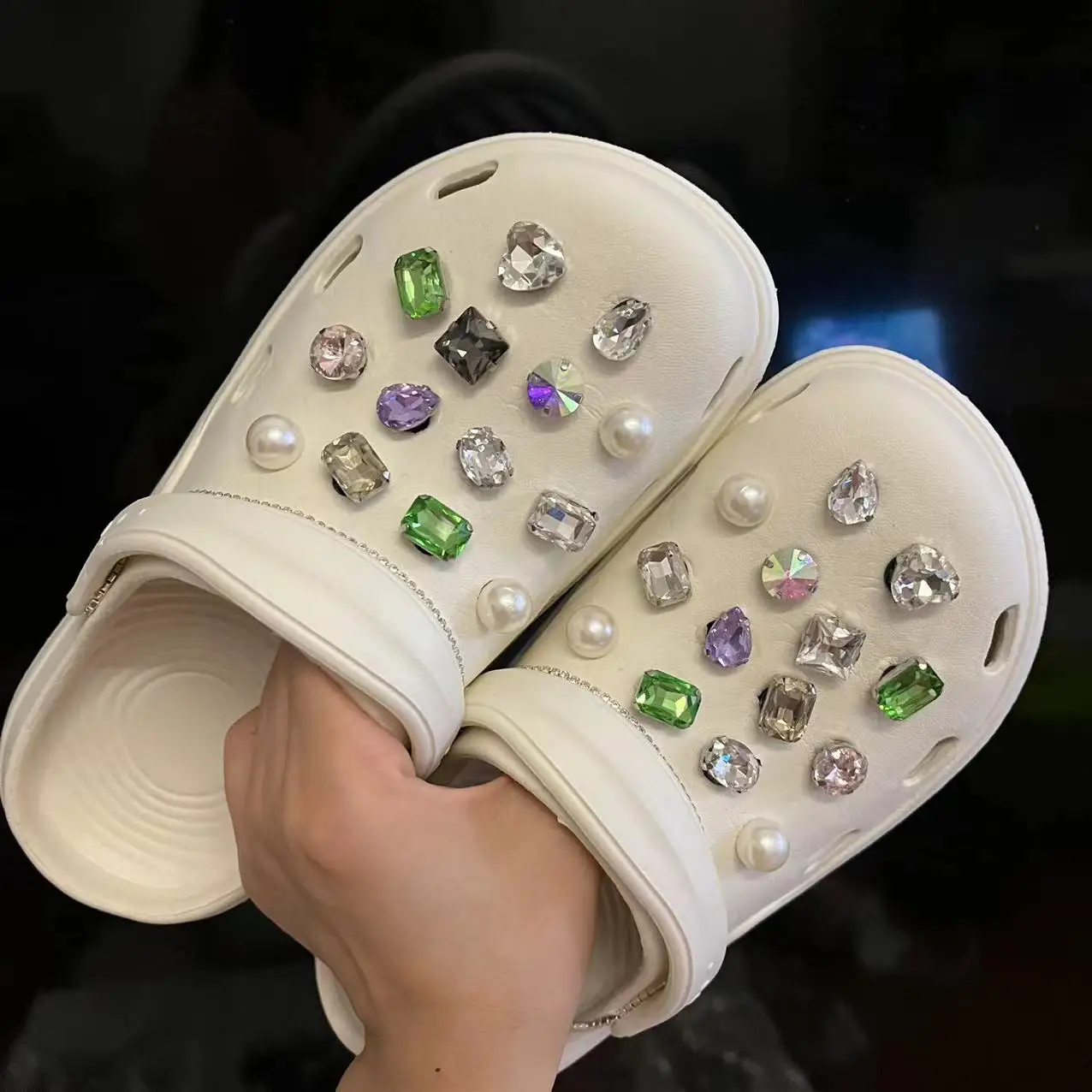 Colorful Rhinestones croc charms shoe decoration diamond chain designe  DIY bear shoe Buckle combiation for croc girl friend gif