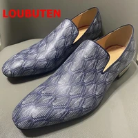 loubuten printed fashion genuine leather loafers shoes for men slip on casual shoes gentlemen party and banquet shoes