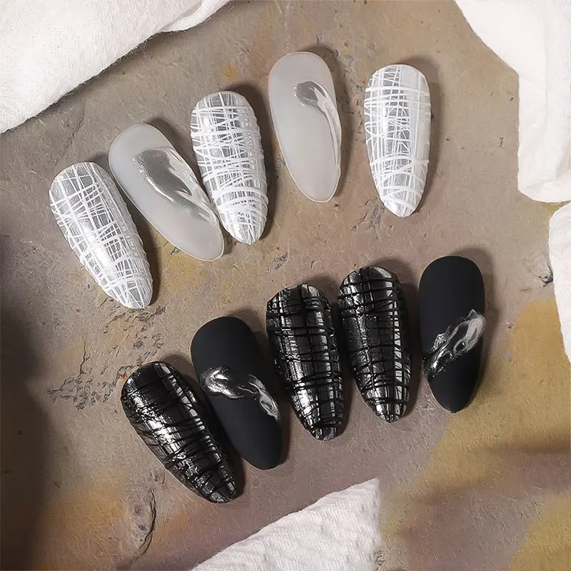 Гель-лак для ногтей с рисунком проволоки черный белый паутины дизайн рисование