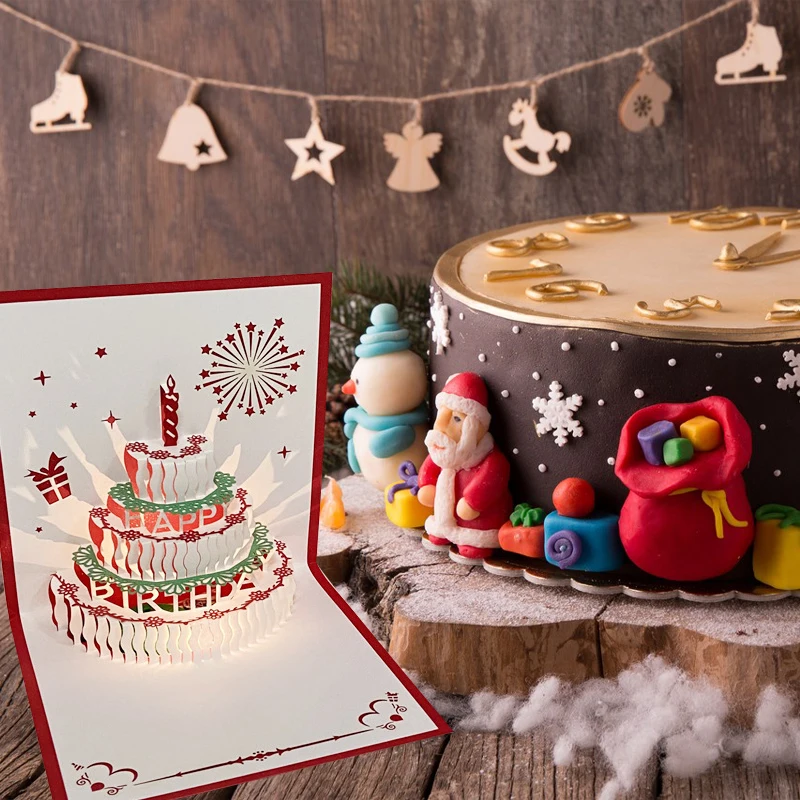 Pop-Up Music Birthday Party Card 3d Greeting Card With Light Postcards Gifts With Recording Chip For Festival Kid Gift Decor 1pc