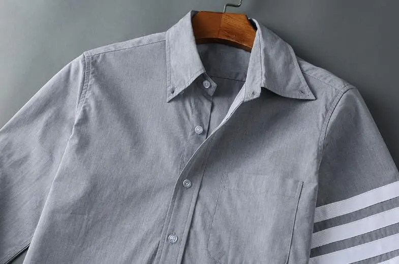 Man Shirt Gentleman Turn Down Collar Poplin Solid  New Shirts Men Slim Gray Long Sleeve Casual Shirt Thin Men's Clothing
