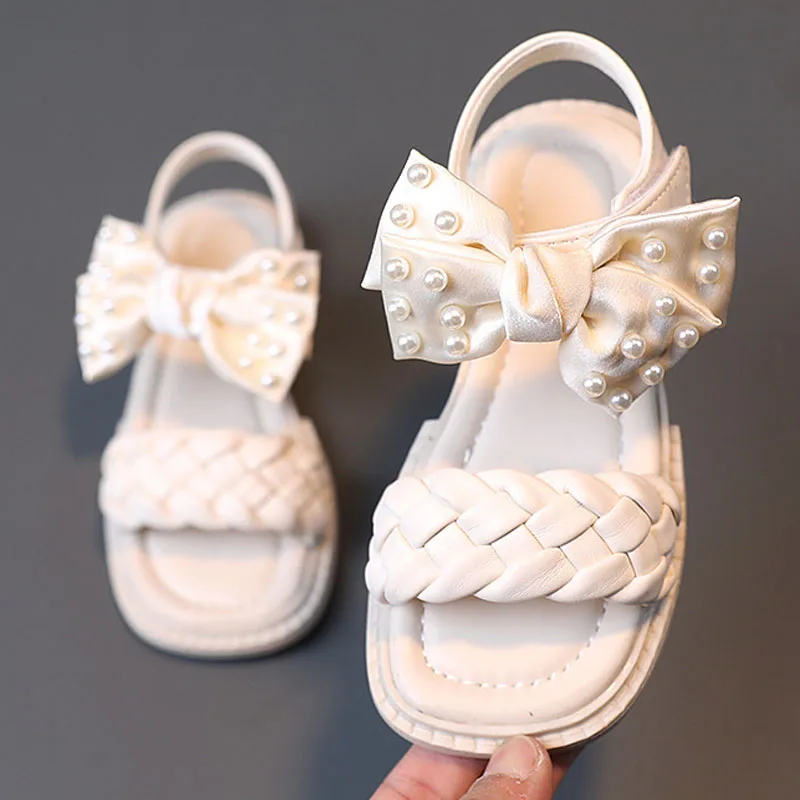 

Enfant Chaussure Kids Flats Shoes Princess Sandals Baby Summer Shoes Girls Pearl Girl Fille Bowknot Children Fashion Beach