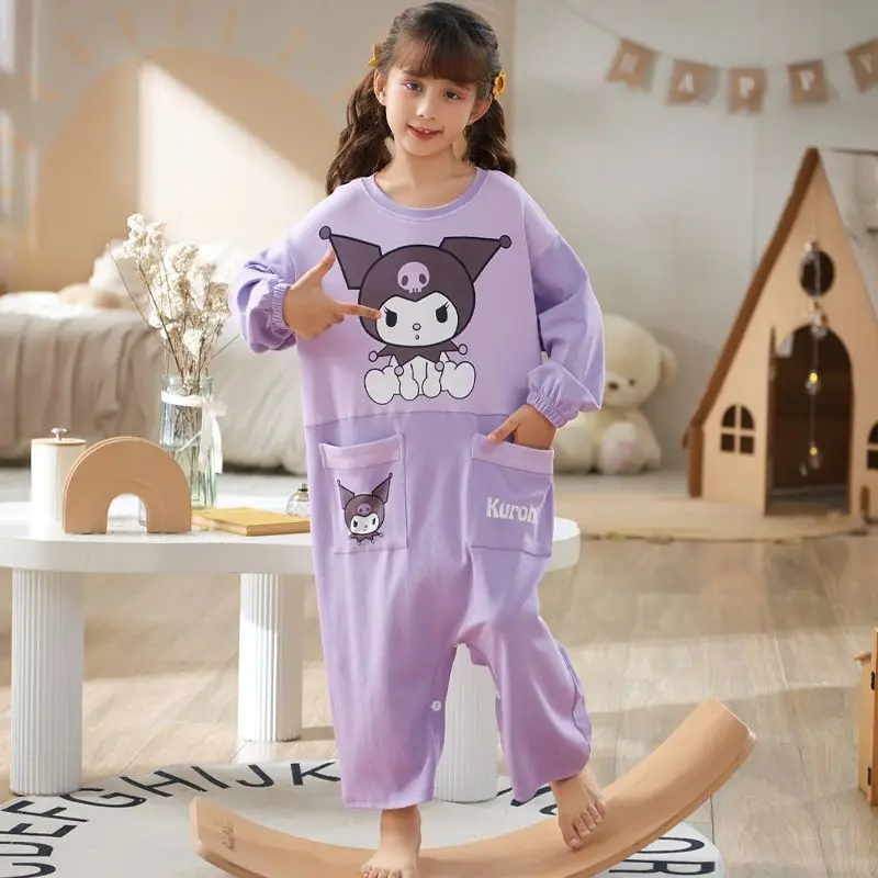 

Sanrio Cartoon Hellokittyed Kuromi My Melody Children One-Piece Pajamas Girls Spring Autumn Kawaii Soft Comfortable Home Clothes