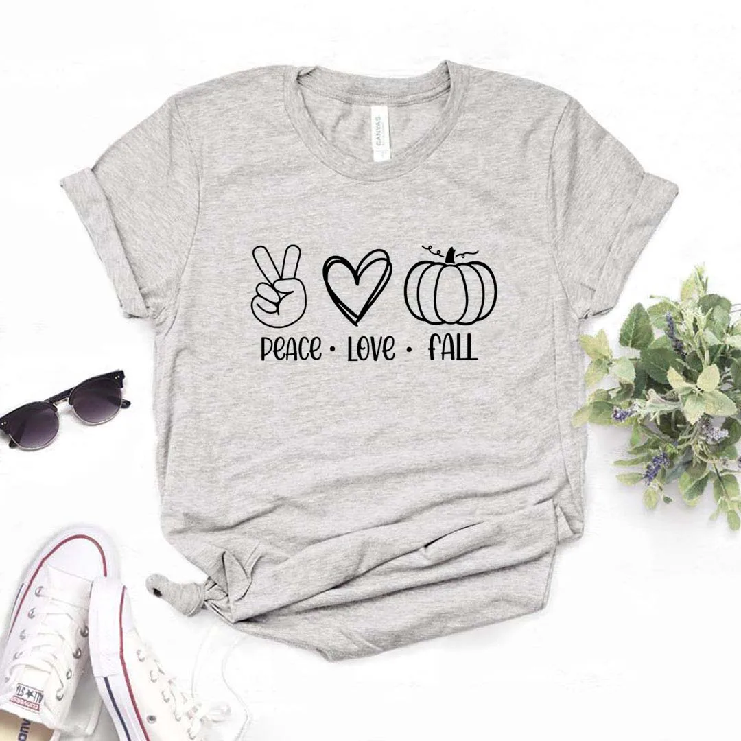 

Peace Love Fall pumkin Print Women Tshirts Cotton Casual Funny t Shirt For Lady Yong Girl Top Tee Hipster T506