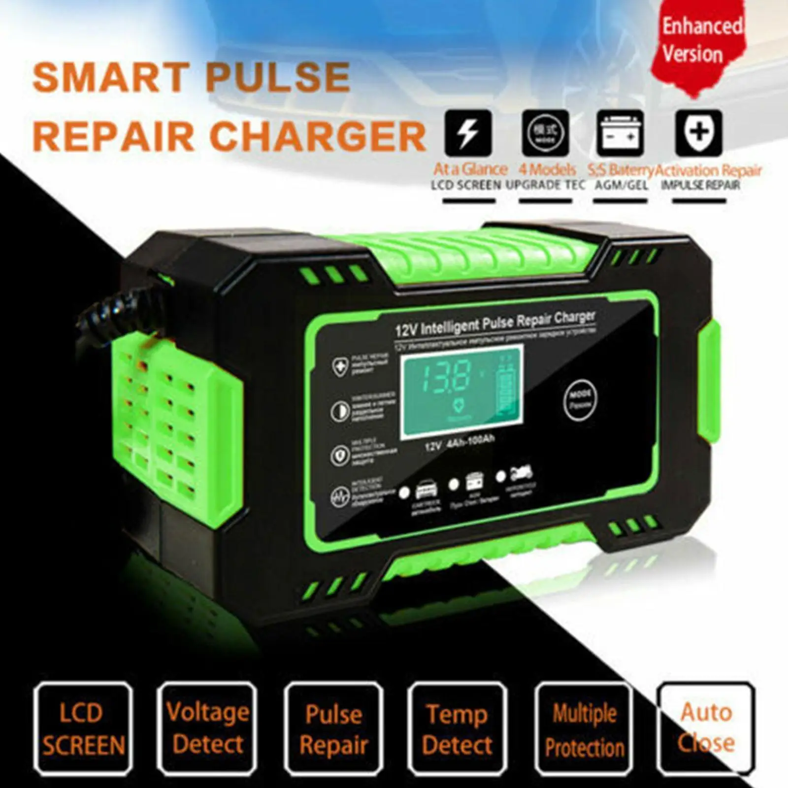 Car Battery Charger 12V6A Automatic Fast Charging Intelligent Smart Charging LCD Motor Repair Display Motorcycle Digital Pu H6N4