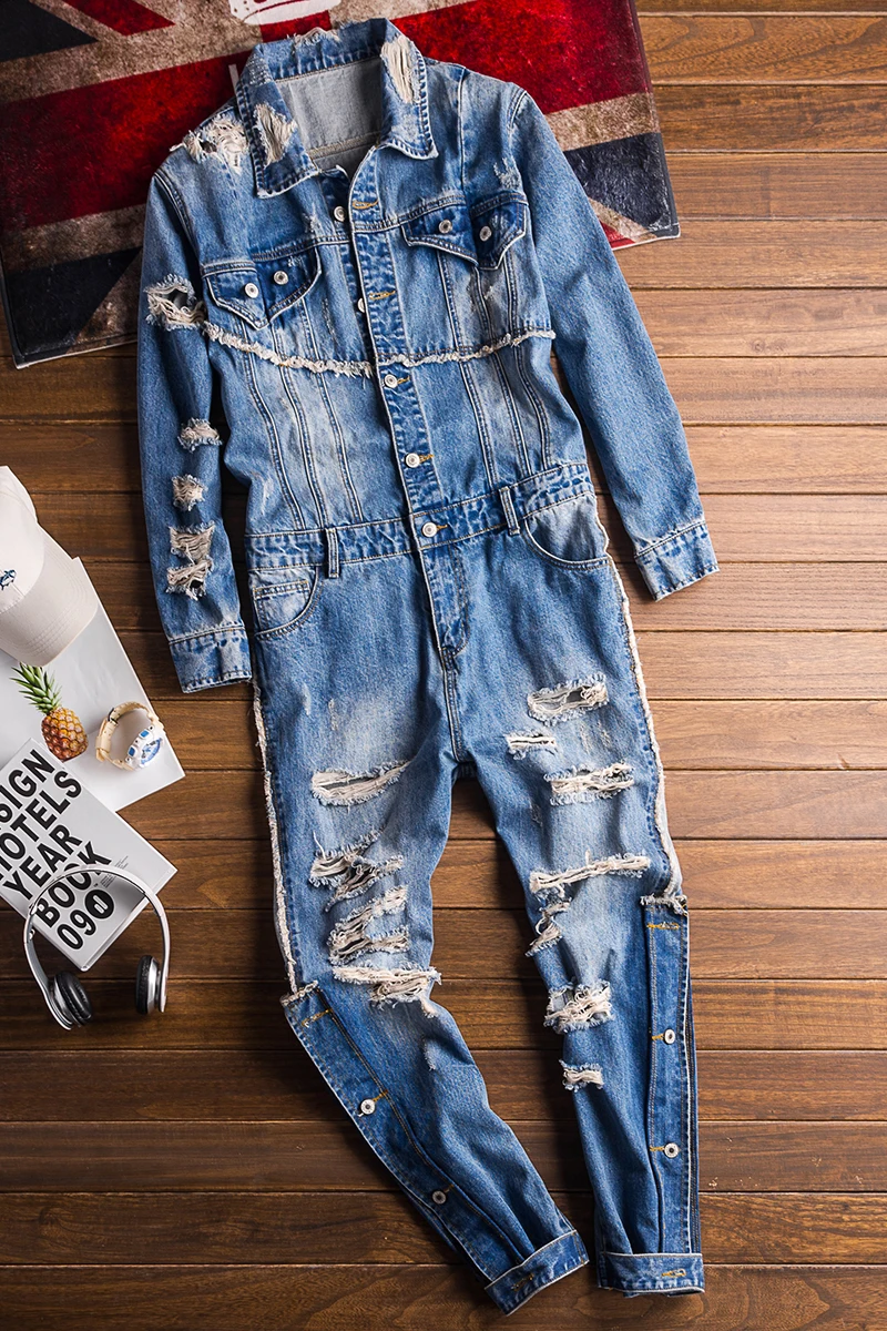 Spring New Fashion Men Brand Jeans Loose Casual Overalls Mens Work Attire Male Personalized Graffiti Jumpsuit High Quality Coat
