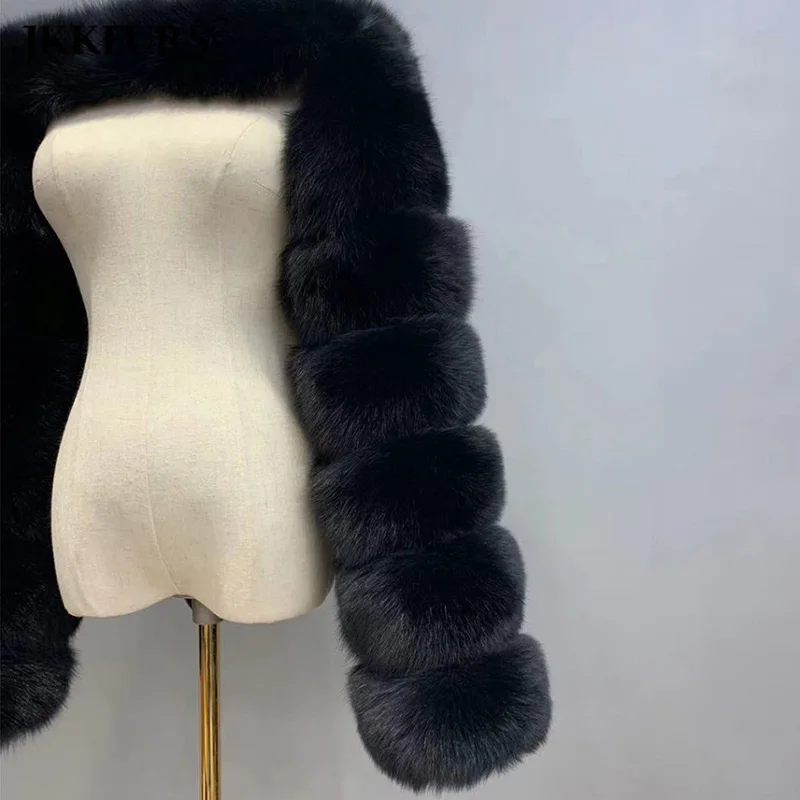 Faux Fox Fur Coat Woman Pullover Single Sleeve Long Sleeve Shawl Elegant Silver Grey Fluffy Artificial Fox Fur Jacket Outerwear