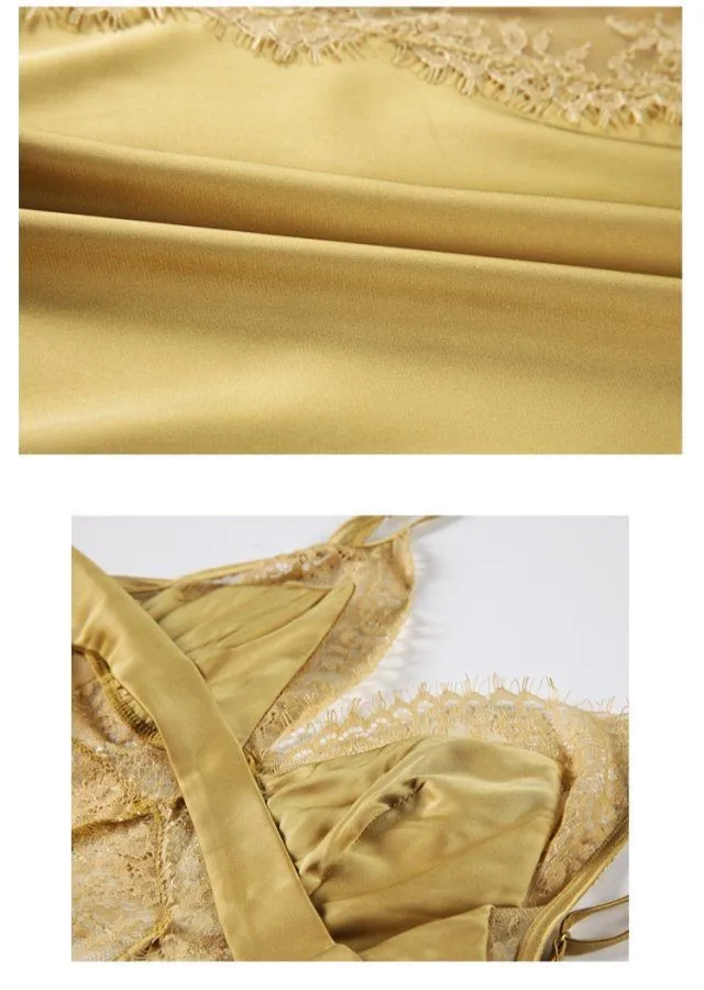 Кружевная атласная комбинированная Пижама женское сексуальное домашнее платье