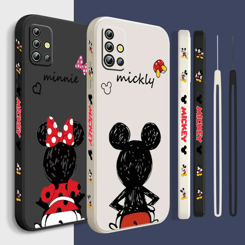 

Disney Mickey Mouse Fashion Phone Case For Samsung A22 A30S A30 A31 A32 A33 A42 A50 A51 A52 A53 A71 A72 A73 Liquid Left Rope