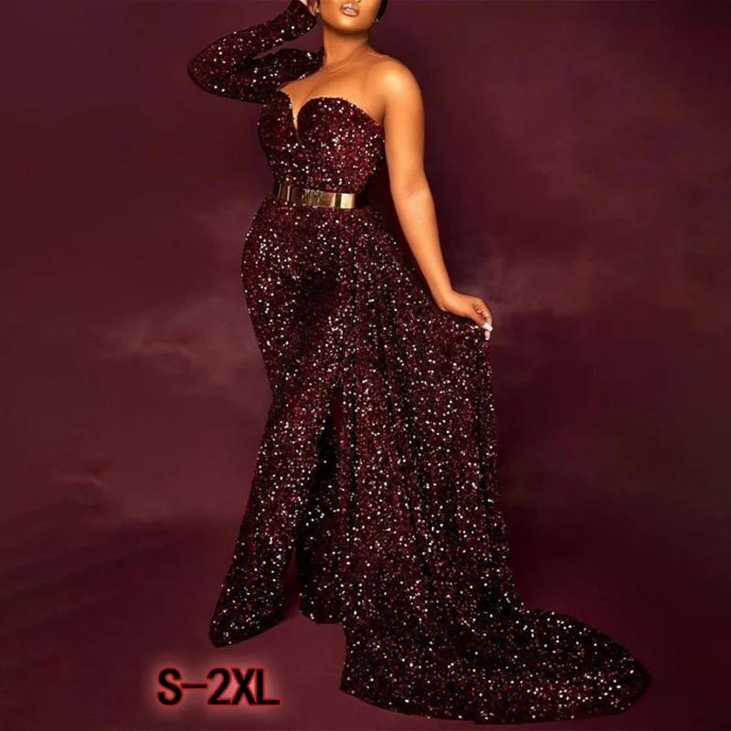 Off the-shoulder tube top sexy petite tail jumpsuit low cut sequin party jumpsuit high waist sexy evening dress bodysuit